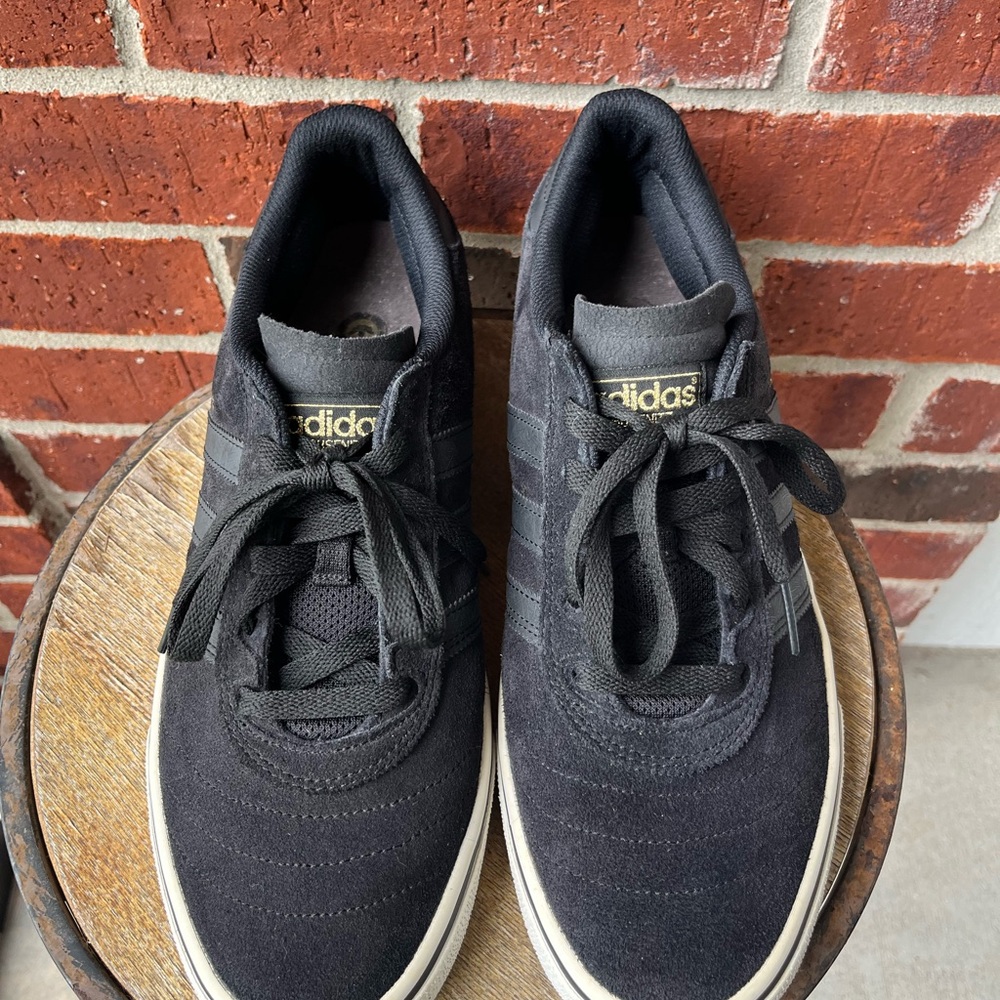 adidas Black Suede Sneakers with White Midsole and Gold Logo